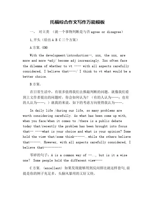 托福综合作文写作万能模板