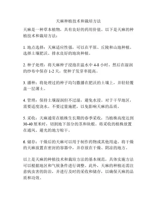 天麻种植技术和栽培方法