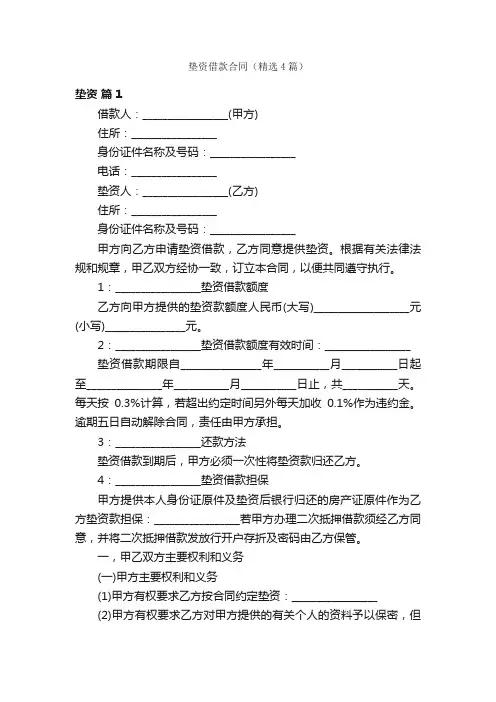 垫资借款合同（精选4篇）