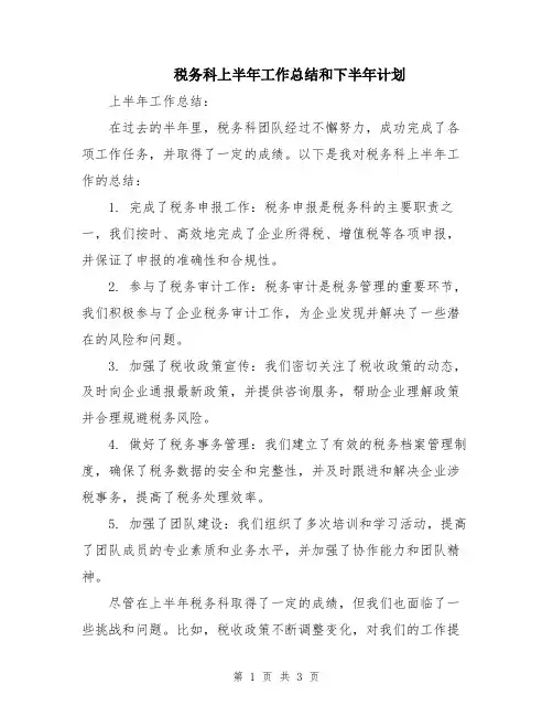 税务科上半年工作总结和下半年计划