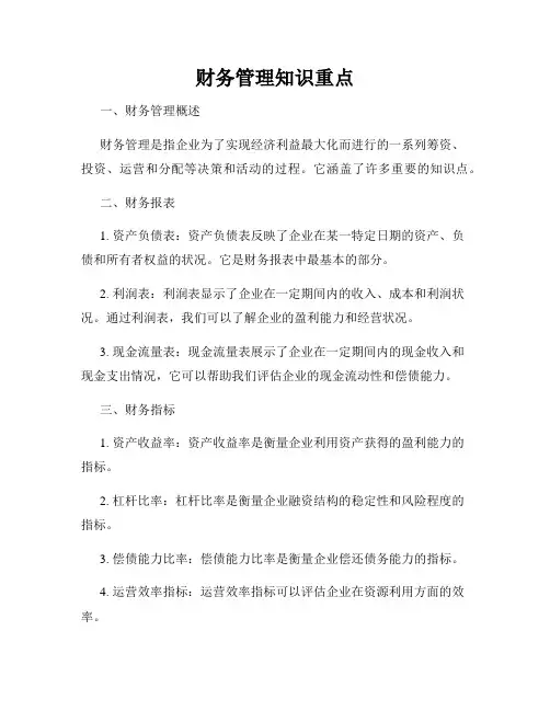财务管理知识重点