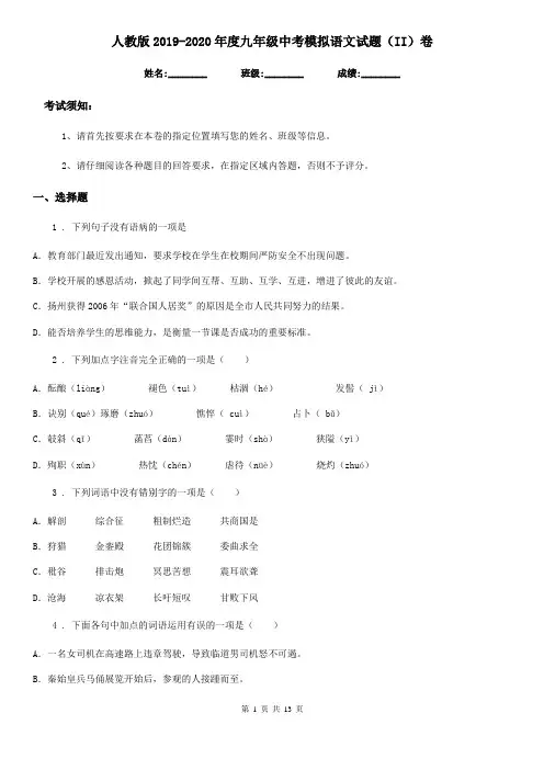 人教版2019-2020年度九年级中考模拟语文试题(II)卷