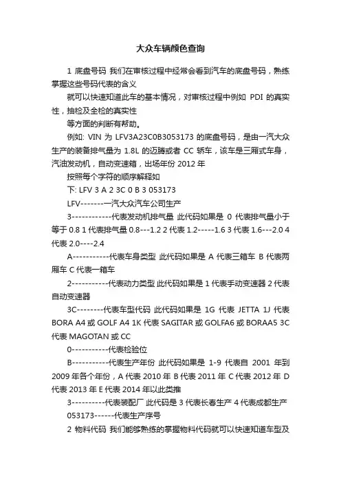 大众车辆颜色查询