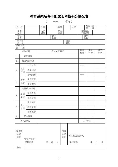 后备干部评分表