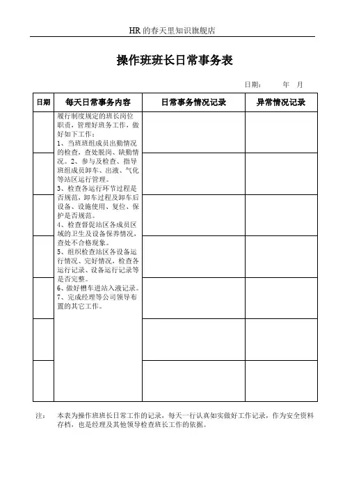 操作班班长日常事务表