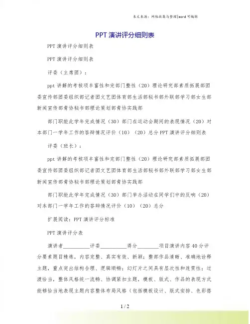 PPT演讲评分细则表