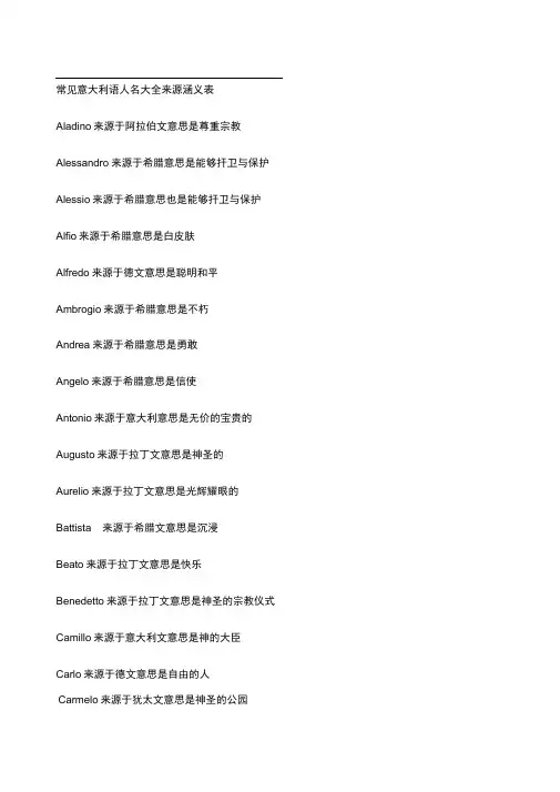 常见意大利语人名大全来源涵义表