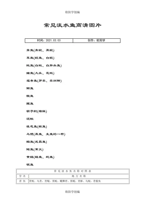 常见淡水鱼高清图片之欧阳学创编