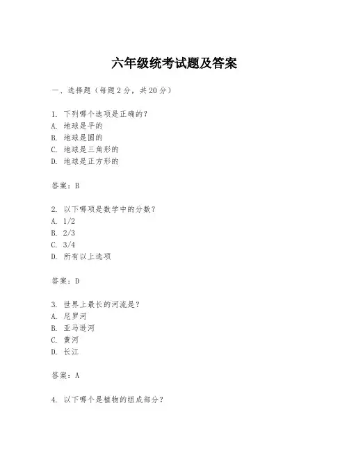 六年级统考试题及答案