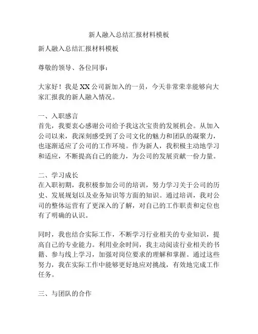 新人融入总结汇报材料模板