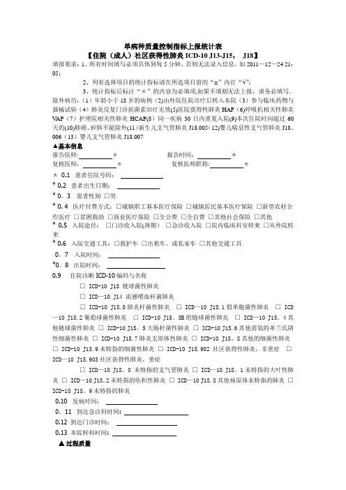单病种质量控制指标上报统计表肺炎(成人)