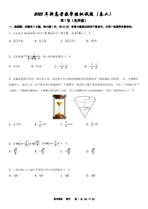 2025年新高考数学模拟试题二带解析
