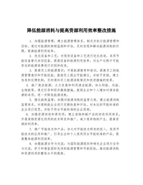 降低能源消耗与提高资源利用效率整改措施