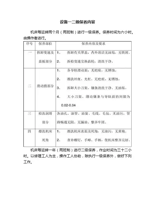 设备一二级保养内容