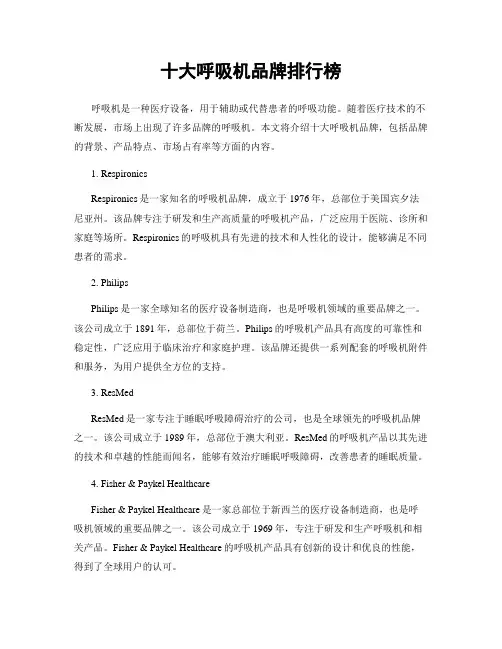 十大呼吸机品牌排行榜