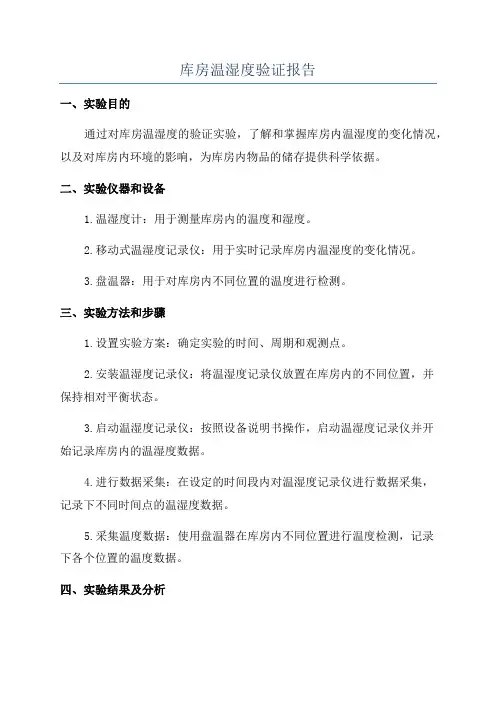 库房温湿度验证报告