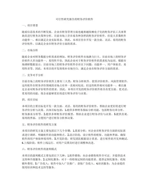可行性研究报告的财务评价软件