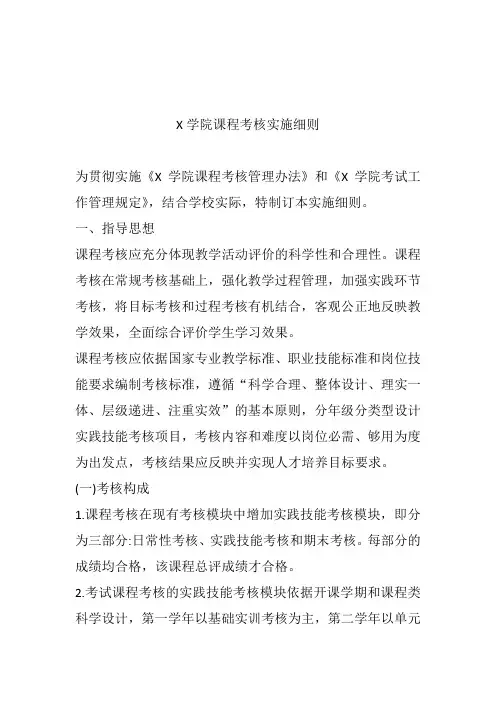 X学院课程考核实施细则(实用模板)