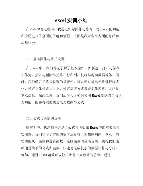 excel实训小结