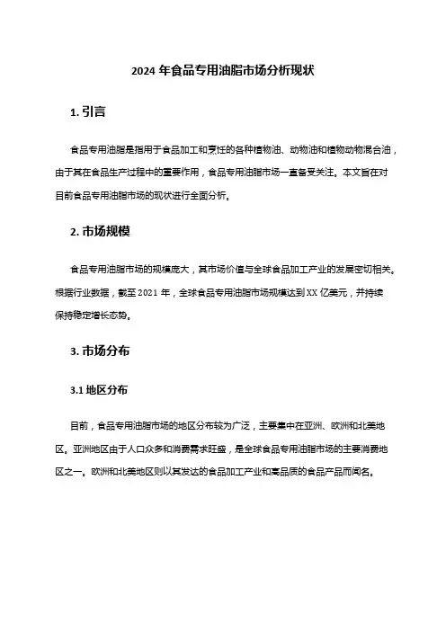 2024年食品专用油脂市场分析现状