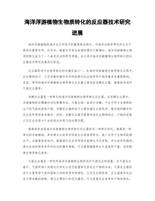 海洋浮游植物生物质转化的反应器技术研究进展