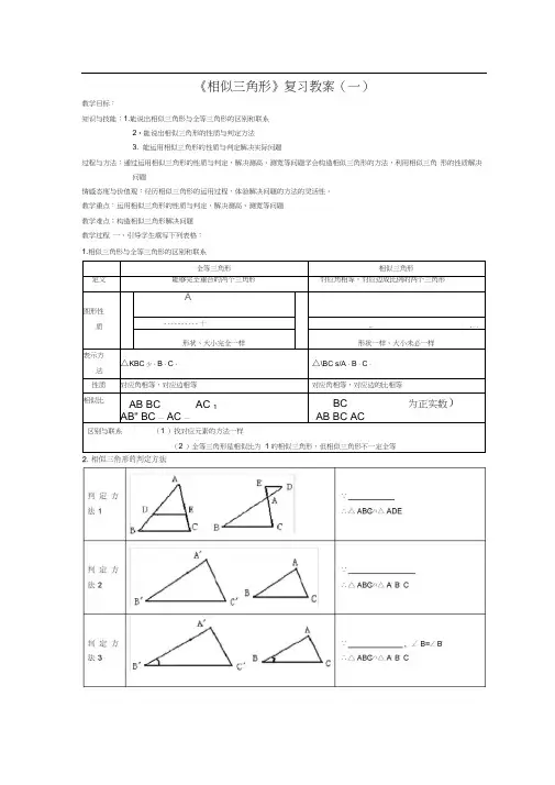 人教版初三数学下册《相似三角形》复习教案