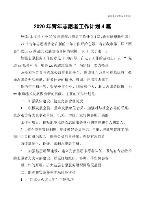2020年青年志愿者工作计划4篇