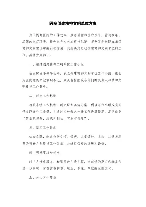 医院创建精神文明单位新版方案