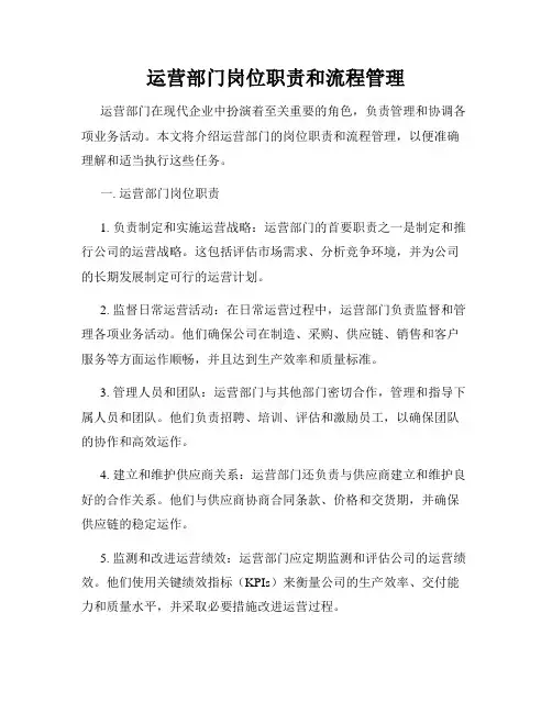 运营部门岗位职责和流程管理