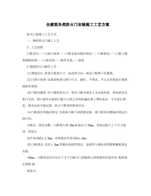 全建筑各类防火门安装施工工艺方案