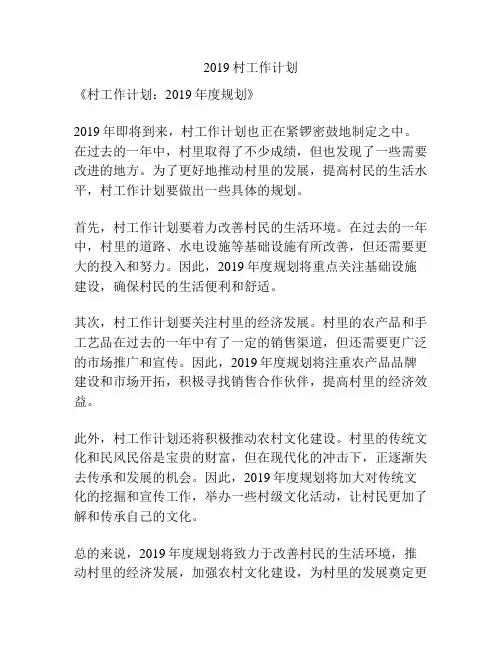 2019村工作计划