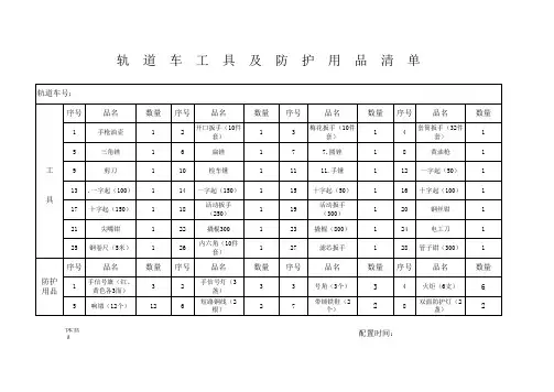 轨道车工具及防护用品清单