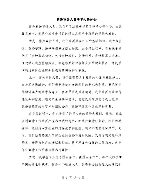 新进审计人员学习心得体会（2篇）