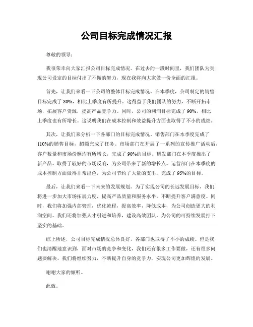 公司目标完成情况汇报