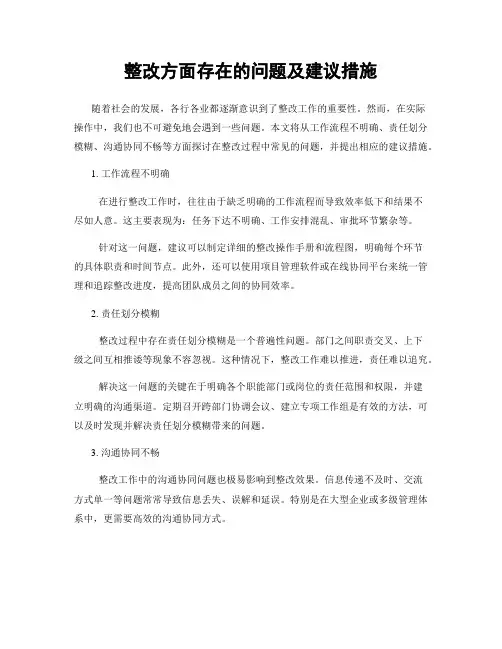 整改方面存在的问题及建议措施