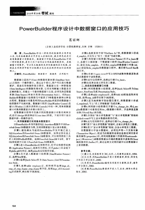 PowerBuilder程序设计中数据窗口的应用技巧