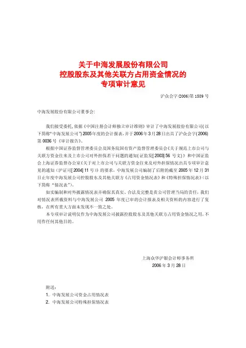 控股股东及其他关联方占用资金情况的专项审计意见