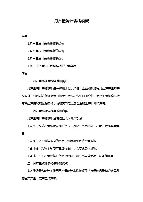月产量统计表格模板