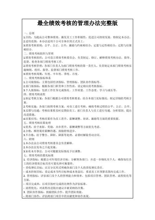 最全绩效考核的管理办法完整版