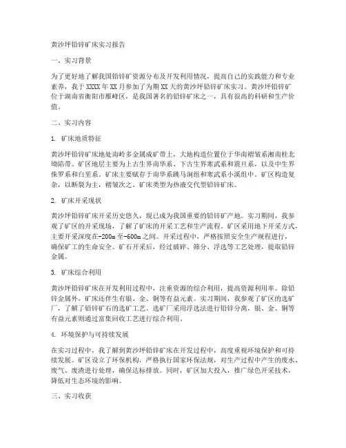 黄沙坪铅锌矿床实习报告