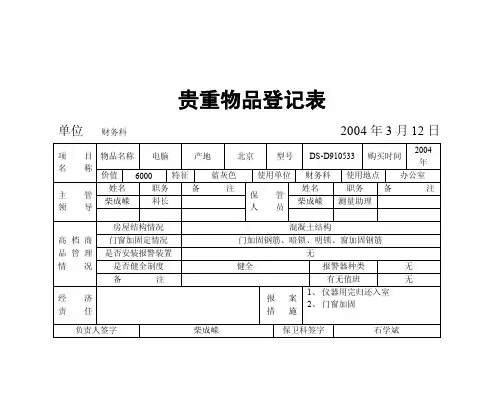 （最新）贵重物品登记表