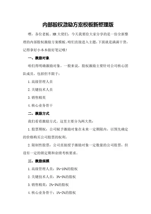 内部股权激励方案模板新整理版