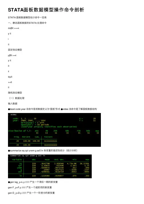 STATA面板数据模型操作命令剖析