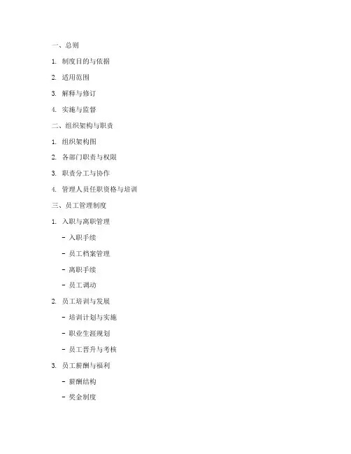 企业管理制度目录模板