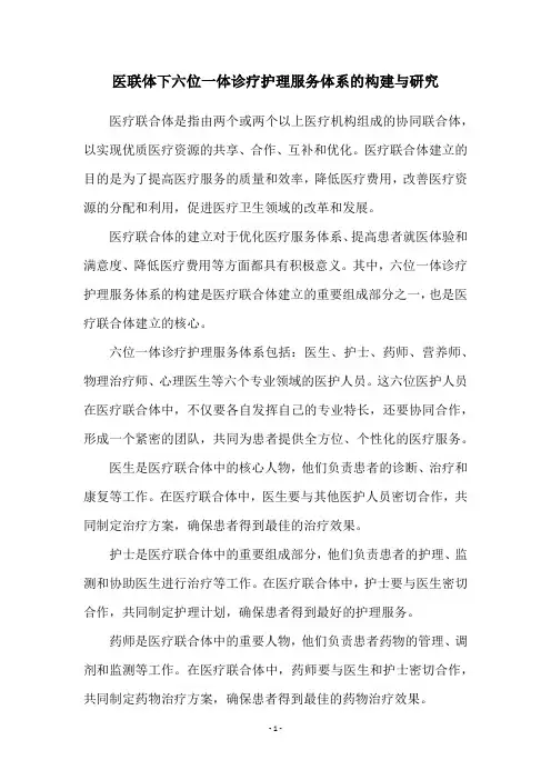 医联体下六位一体诊疗护理服务体系的构建与研究