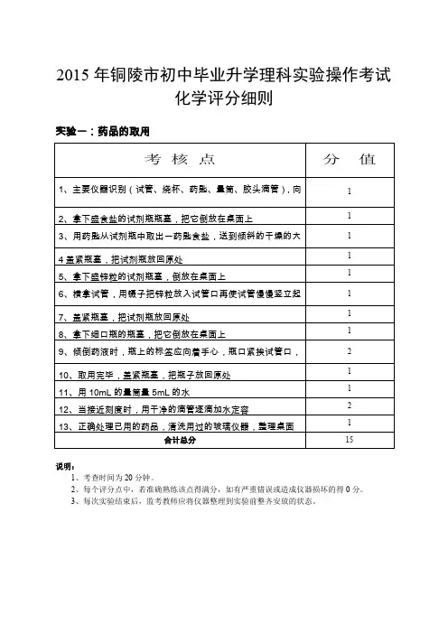 2015年铜陵初中毕业升学理科操作考试