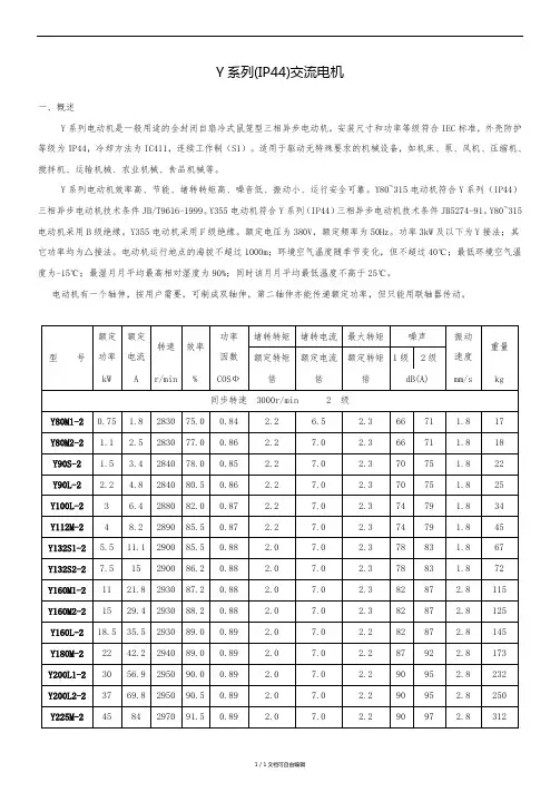 电动机型号参数列表