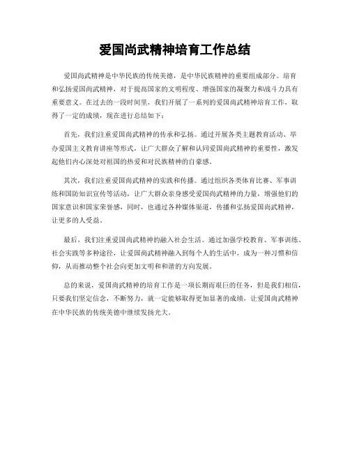爱国尚武精神培育工作总结