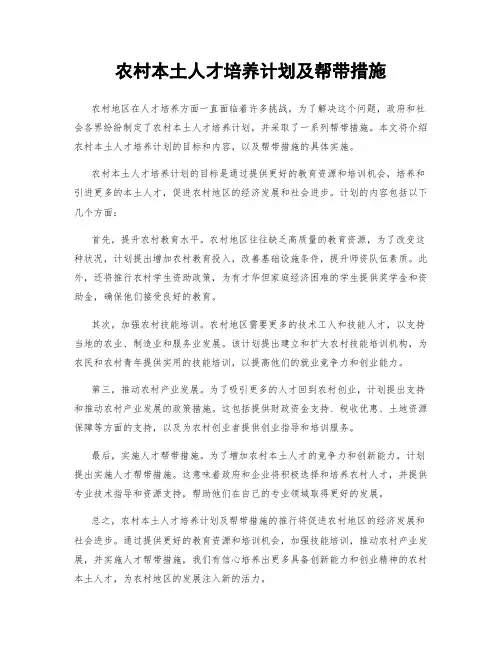 农村本土人才培养计划及帮带措施