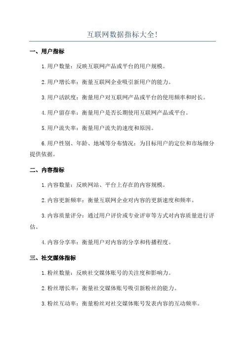 互联网数据指标大全!